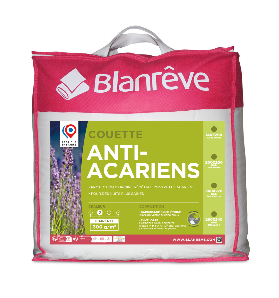 Blanrêve - Couette très Chaude Anti Acariens - Maxi Confort et gonflante -  Pour lit de 2 personnes - Eco Responsable - Fabriqué en France - Blanc 